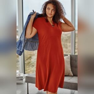 J. Jill XL Tall Midi Dress Rust A Line V Neck